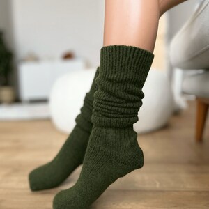 Sheep Wool Socks, Premium Thigh High Socks Wool, Colorful Socks, Diabetic Wool Socks, Cozy Socks, Casual Socks, Soft Socks, Girlfriend Socks Grass Green Socks