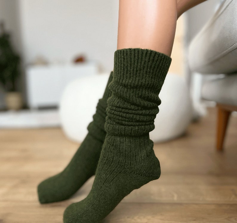 Sheep Wool Socks, Premium Thigh High Socks Wool, Colorful Socks, Diabetic Wool Socks, Cozy Socks, Casual Socks, Soft Socks, Girlfriend Socks Grass Green Socks