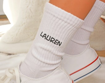 Calcetines con nombre bordados personalizados, calcetines coloridos, calcetines con monograma, calcetines de regalo personalizados, calcetines de algodón suave, calcetines de novia, calcetines lindos