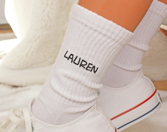 Custom Embroidered Name Socks, Colorful Socks, Monogram Socks, Personalized Gift Socks, Soft Cotton Crew Socks, Girlfriend Socks, Cute Socks