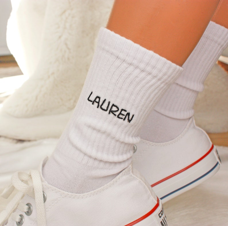 Personalized Colorful Name Socks, Custom Embroidered Socks, Premium Socks Womens, Cotton Socks, Cool Socks, Customizable Socks, Cozy Sock Lauren Font