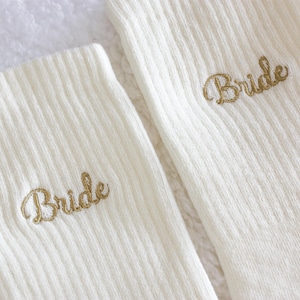 Custom Ivory Bride and Team Bride Socks, Embroidered Bridesmaid Proposal Socks, Personalized Wedding Socks, Wifey Socks, Bridal Shower Gift