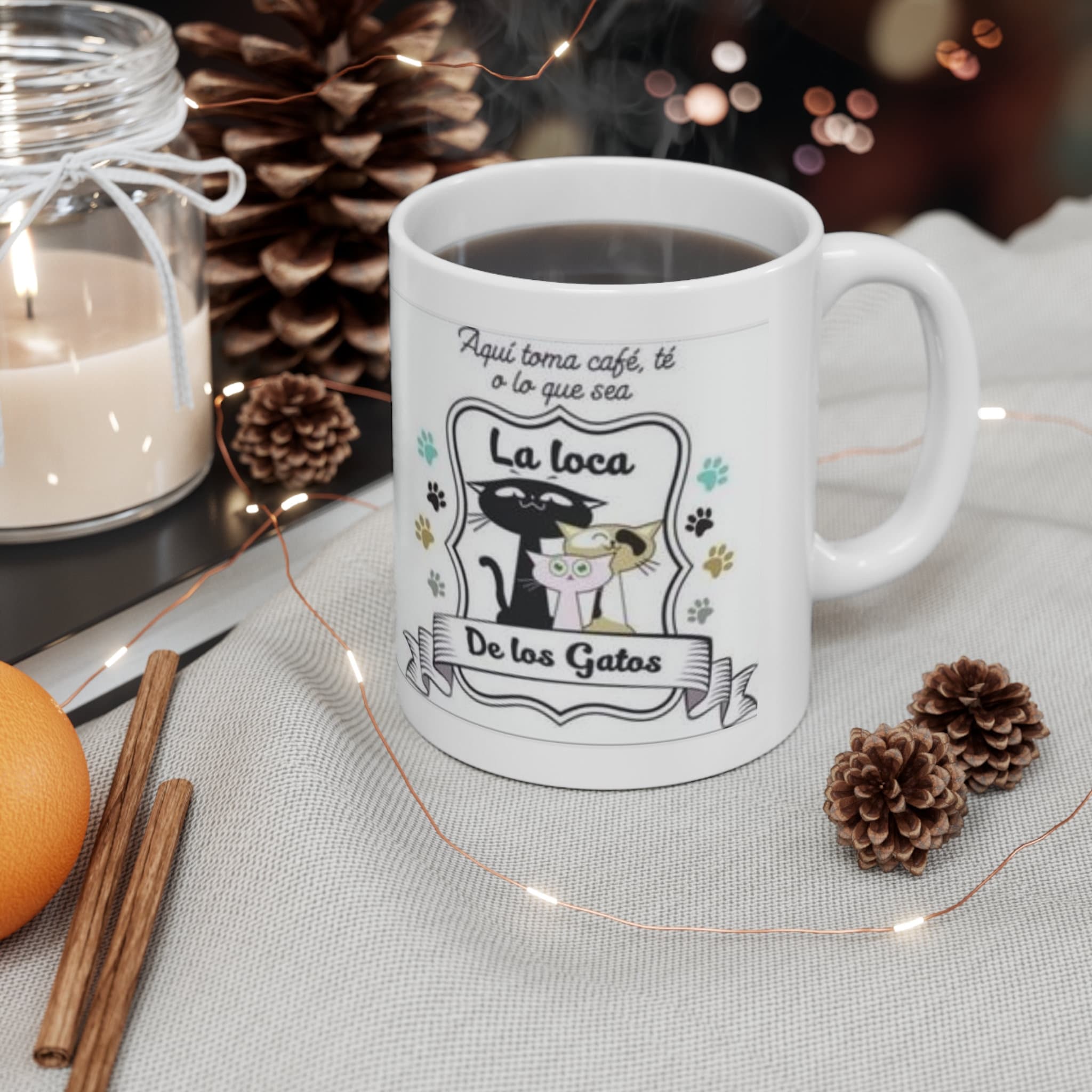 Taza de gato negro, tazas de café para mascotas, taza de gato floral, taza  de gato