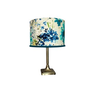 Turquoise Garden Drum with trim Lampshade – Serene Green, Grey & Blue Tones - Handmade | Australia