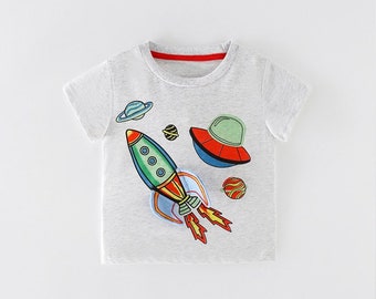 T-shirt enfant blanc gris Rocket Space