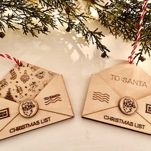 Adorno navideño "Carta a Papá Noel" hecho a mano para niños - Adorno navideño "Carta a Papá Noel" personalizado - Regalo de Navidad - Decoración navideña