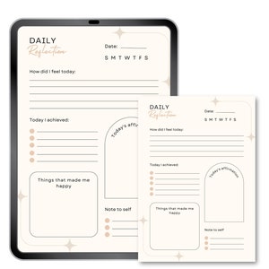 Daily Reflection Journal Printable, Daily Reviews Printable, Self Reflection Journal, Self Reflection Worksheet, Personal Productive Journal