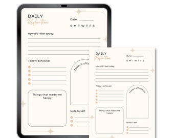 Daily Reflection Journal Printable, Self-Reflection Worksheet (PDF)