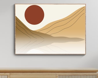 Impression de paysage de montagne bohème, art solaire minimaliste (téléchargement numérique)