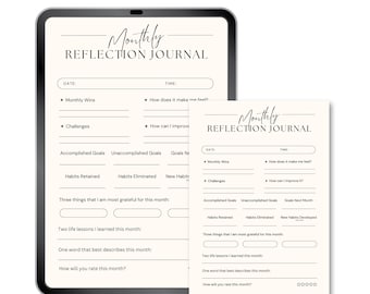 Monthly Reflection Printable Planner, A4 Template (Digital Planner Print)