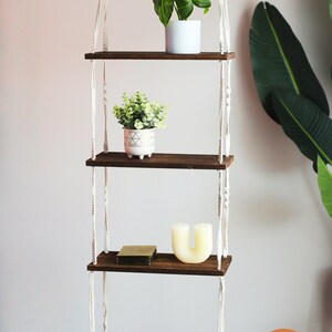 Boho Hanging Shelf Wall Decor Three Tier Macrame Shelves in Color Hazelnut for Home
