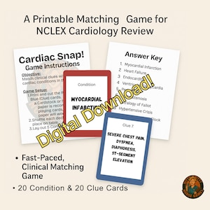 ¡Cardiólogo! Juego de emparejamiento imprimible del NCLEX: herramienta de estudio de cardiología para estudiantes de enfermería