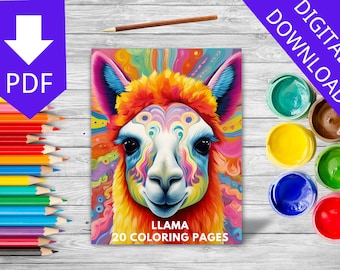 20 Cute Llamas Coloring Pages Digital download