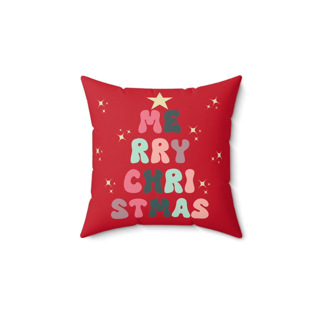 Merry Christmas Tree Pillow Christmas Pillow Christmas Etsy