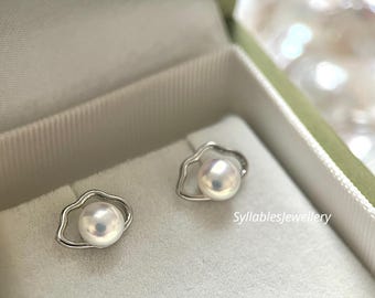 Sterling silver cloud earrings,high quality freshwater pearl earrings, 925 silver simple temperament earrings, minimalist pearl earrings