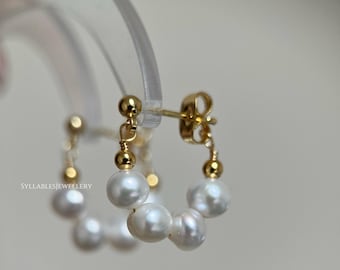 Handmade Baroque Pearl Hoop Earrings,Minimalist Jewellery,Freshwater Pearl Studs, Everyday Dainty Earrings,925 Sterling Silver Gift for Her