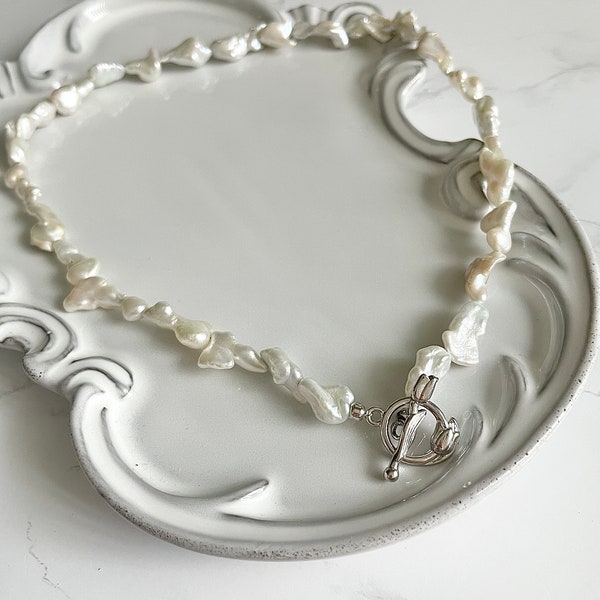 Irregular Baroque Pearl Necklace,Natural Freshwater Pearl Choker,Baroque Choker, S925 Sliver,Stylish Baroque Pearl Jewellery,Mother'sDayGift