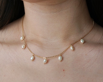 Echte Perlenkette, echte Perlenkette, zierliche Perlenkette, klassische Perlenkette, zarte Perlenkette, elegante Perlenkette