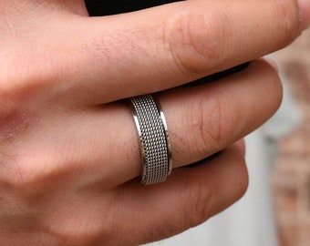Fidget Ring, Sterling Silver Spinner Rings, Silver Men Rings, Black Band Rings, Fidget Ring For Women, Couple Rings, Spinner WATERPROOF
