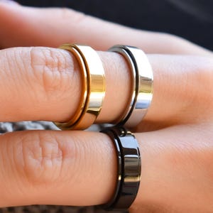 Gold Spinner Rings Men, Black Spinner Rings Women, Gold Filled Fidget Ring, Mens Stainless Steel Spinner Finger Rings, Waterproof Rings