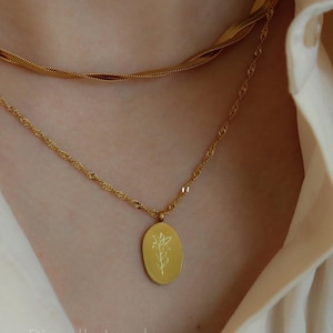 Floral Necklace, Gold Filled Birth Flower Chain, BirthFlower Twist Necklace, Floral Zodiac Necklace, Birth Flower Month Gold Necklace