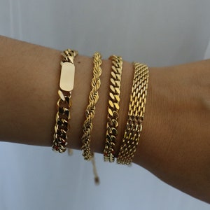 Bracelet en maille vintage en forme d'or personnalisé, bijoux vintage, bracelet en or, acier inoxydable, étanche, anti ternissement, bijoux en or, cadeau, bracelet pour maman