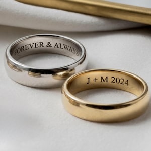 Custom Gold Silver Wedding Band Personalized Rings Silver Band Ring Engagement Stackable Ring Couple Rings Promise Rings WATERPROOF Gift Her
