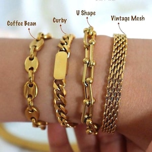 Custom Name Gold Shape Vintage Mesh Bracelet Vintage Jewelry  Bracelet Stainless Steel Waterproof AntiTarnish Gold Jewelry Gift Mom Bracelet