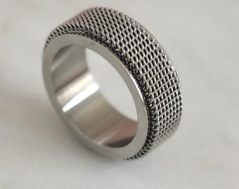 Sterling Silver Spinner Rings Dad- Silver Men Rings- Fidget Ring Man- Black Band Rings- Fidget Ring For Fathers- Silver Couple Rings