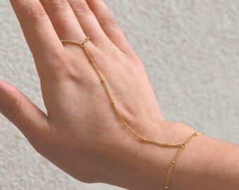 18K Gold Hand Chain Bead Gold Silver Bracelet Sahmeran Link Jewelry Bridesmaids Wedding Gift for Her Women Mom Bride Waterproof Jewelry