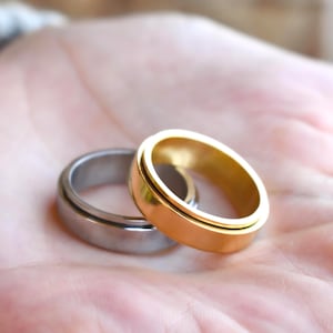Custom Gold Rings Fidget Spinner Rings, Silver Fidget Rings, Black Engraving Laser Machined Engraved Personalized Rings Mother Day gift
