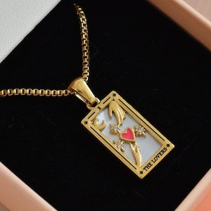 Lovers Tarot Necklace Valentines, Sun Lover Heart Star Moon Knights Pendant Necklace,Gold Filled Chain Tarot Cards Deck Mystic Women Jewelry