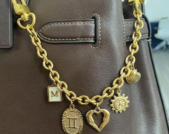 Custom Women Bag Charm, Women Bag Accessories, Gold Filled Purse Chain with Multi Charm, Women Handbag Charm Locket Birthstone Initial Charm