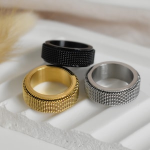 Spinner Rings, Fidget Spinner Rings, Custom Name Rings, Silver Men Rings, Black Band Rings, Couple Rings, Spinner WATERPROOF Rings,Gift Ring