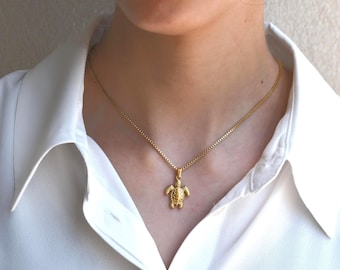 18K GOLD Turtle Necklace Charm Turtle Jewelry, Cute Kid Necklace Animal Nature Lover Gift Her Him Kid Necklace WATERPROOF Tarnish