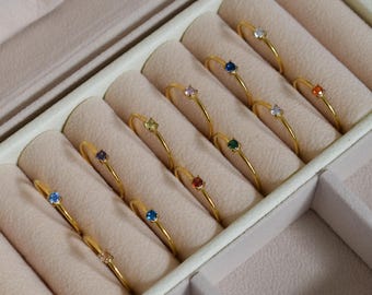 Sparkly Birthstone Rings, Gold Filled Rings, Stacking Stackable Birthstone Rings, Dainty Minimalist Rings, Gemstone Ring, Mom Gift rings