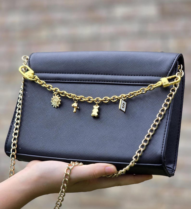 Custom Bag Charm, Gold Filled Purse Chain with Multi Charm, Women Handbag Charms, Bag Accessories Locket Birthstone Initial Charm
