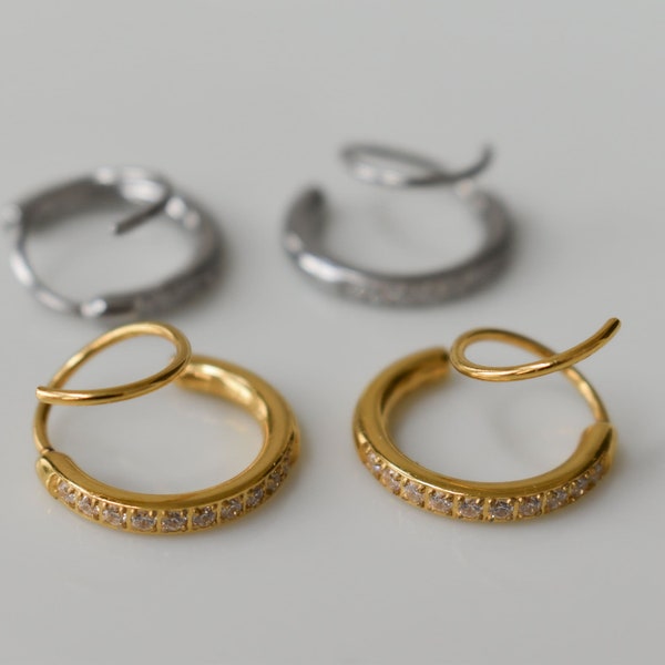 Gold - Silver Filled Waterproof Double Piercing Hoop Earrings Vintage Jewelry Waterproof Earrings Handmade Jewelry Friend Gift Hoop Earrings