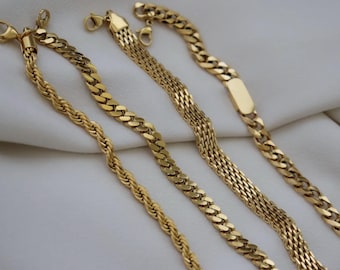 Custom Gold Shape Vintage Mesh Bracelet Vintage Jewelry Gold Bracelet Stainless Steel Waterproof Anti tarnish Gold Jewelry Gift Mom Bracelet