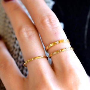 Minimalist Rings Set 18K Gold Solitaire Promise Rings, Band Stacked Rings Vintage Jewelry Sparkly Stone Multiple Stone Three 3 Stone Ring