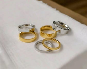 Flat Wedding Stacking Rings, Gold Band Rings · Personalized Promise Rings Women Wife Rings, WATERPROOF Trendy Women Gifts Customized Rings
