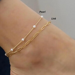 Gold Women Anklet ・ Ankle Bracelet Boho Indian Anklet ・WATERPROOF Snake Link Chain Jewelry Beaded GOLD Pearl Anklet  Christmas Birthday Gift