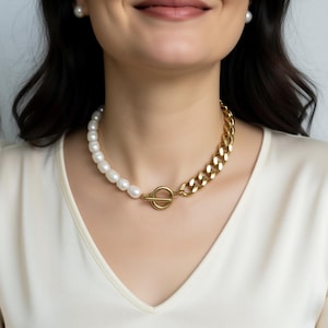 Pearl Choker Women Necklace, Baroque Pearl Vintage Thick Chunky Chain Choker Necklace Pearl Hoop Victorian Collar Jewelry Set Best Everyday