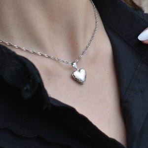 Silver Hear Locket Necklace, Personalized Gifts Necklace, Custom Engraved Stainless Steel, Photo Necklace, Memorial Gift Her Him Minimalist