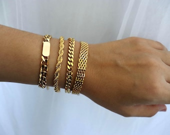 Custom Gold Shape Vintage Mesh Bracelet Vintage Jewelry Gold Bracelet Stainless Steel Waterproof Anti tarnish Gold Jewelry Gift Mom Bracelet