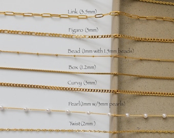 18K Gold FILLED Chain Necklace, Link Chain Twist Chain Figaro Chain, Herringbone Necklace Gold filled Necklace for Women Waterproof Necklace