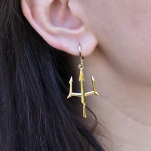 Gold Trident Pitchfork Earrings 18k Gold Waterproof Poseidon Fork Rod Pendant Men Women Gift Earrings Devil Her Birthday Minimalist Jewelry