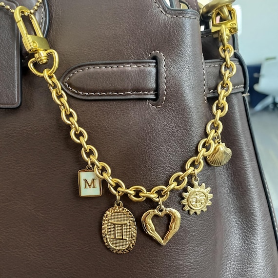 Custom Women Bag Charm, Women Bag Accessories, Gold Filled Purse Chain with Multi Charm, Women Handbag Charm Locket Birthstone Initial Charm