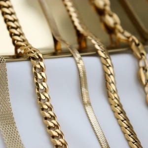 18K Gold Necklace Coffee Bean, Vintage Mesh Choker, Herringbone, Rope Chain, Curby Necklace WATERPROOF Jewelry Stainless Steel Gift Choker