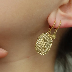 Gold Scorpio Personalized Large Small Zodiac 12 Sign Earrings, Mom Gift Constellation Hoop Huggies Drop Dangle Earrings Birthday Jewelry Set
